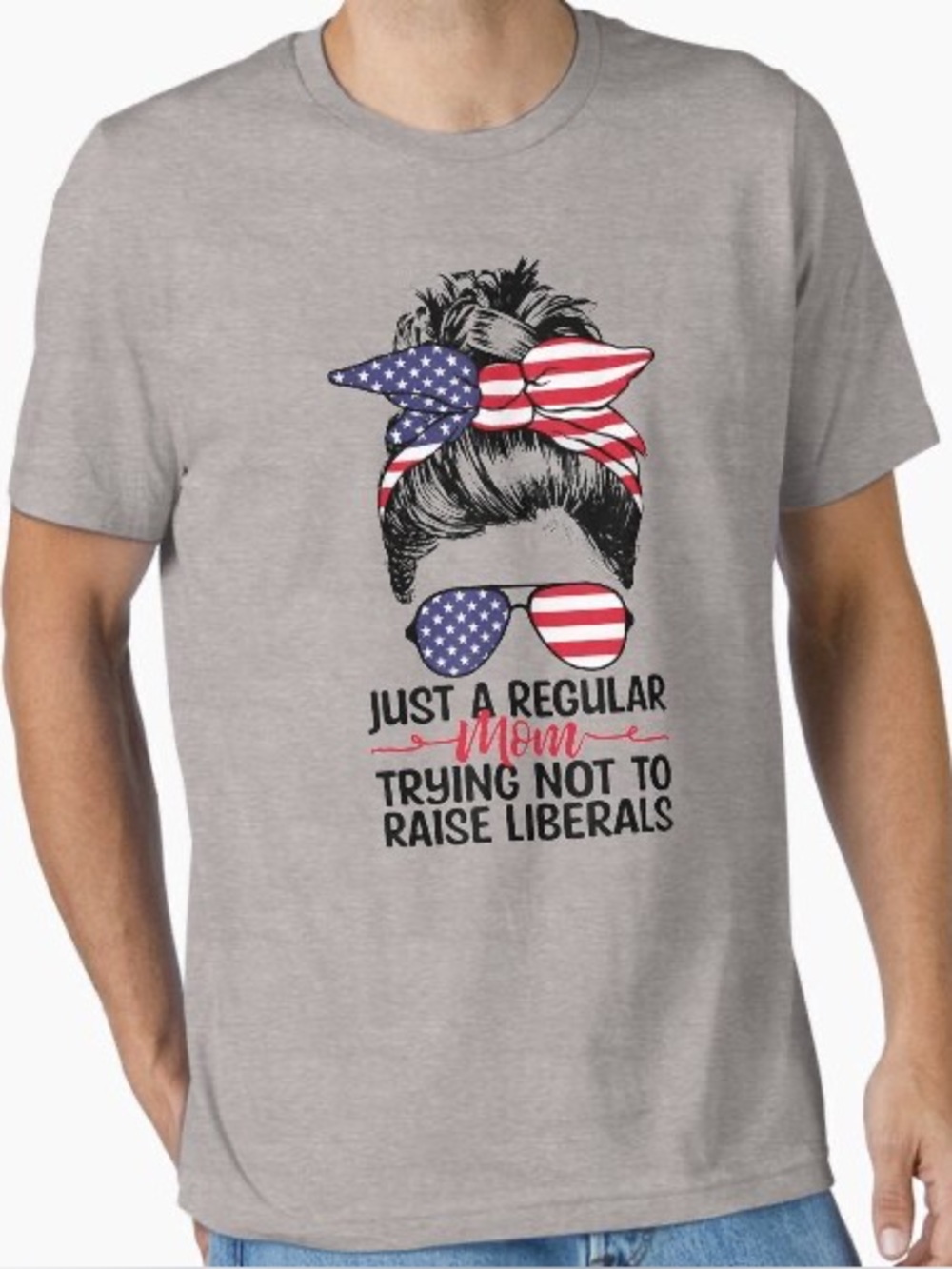 NWOT Port and Company Gray Patriotic Graphic Tee with Flag Accents
